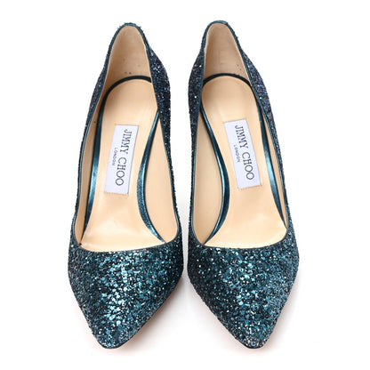 Jimmy Choo Glitter Women's Romy 100 Pumps 37.5 Peacock Navy