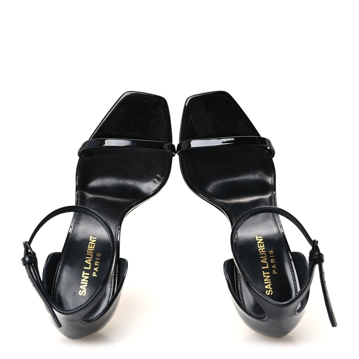 Saint Laurent Patent Calfskin Women's Opyum 110 Sandals 37.5 Black Gold