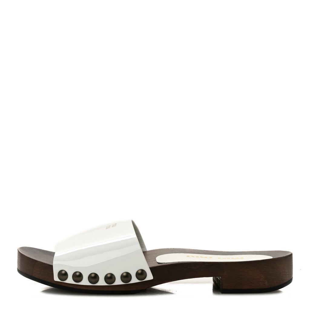 Miu Miu Patent Leather Women's Vernice Logo Slide Clogs 36 White