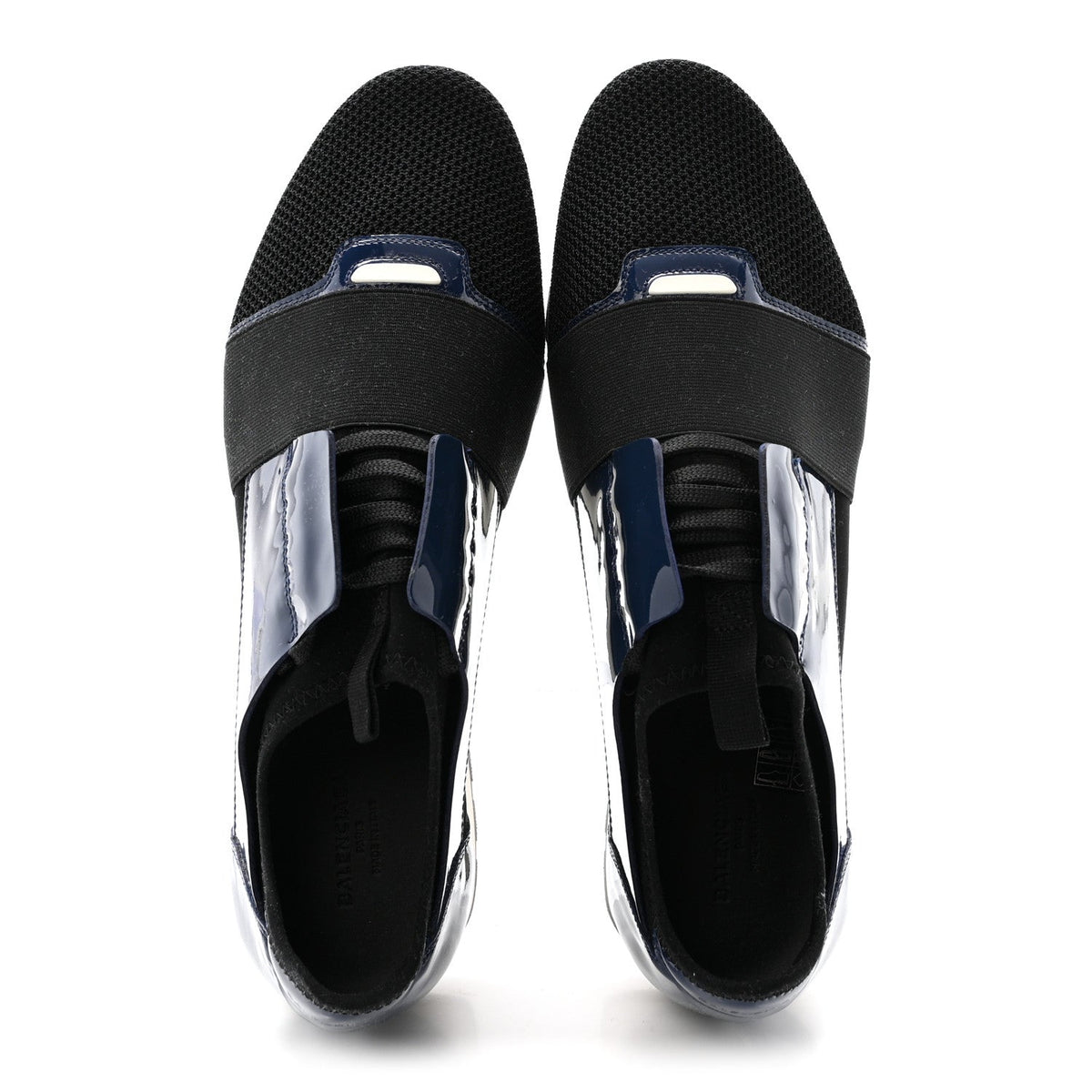 Balenciaga Patent Calfskin Neoprene Mesh Suede Men's Race Runner Sneakers 43 Black Navy