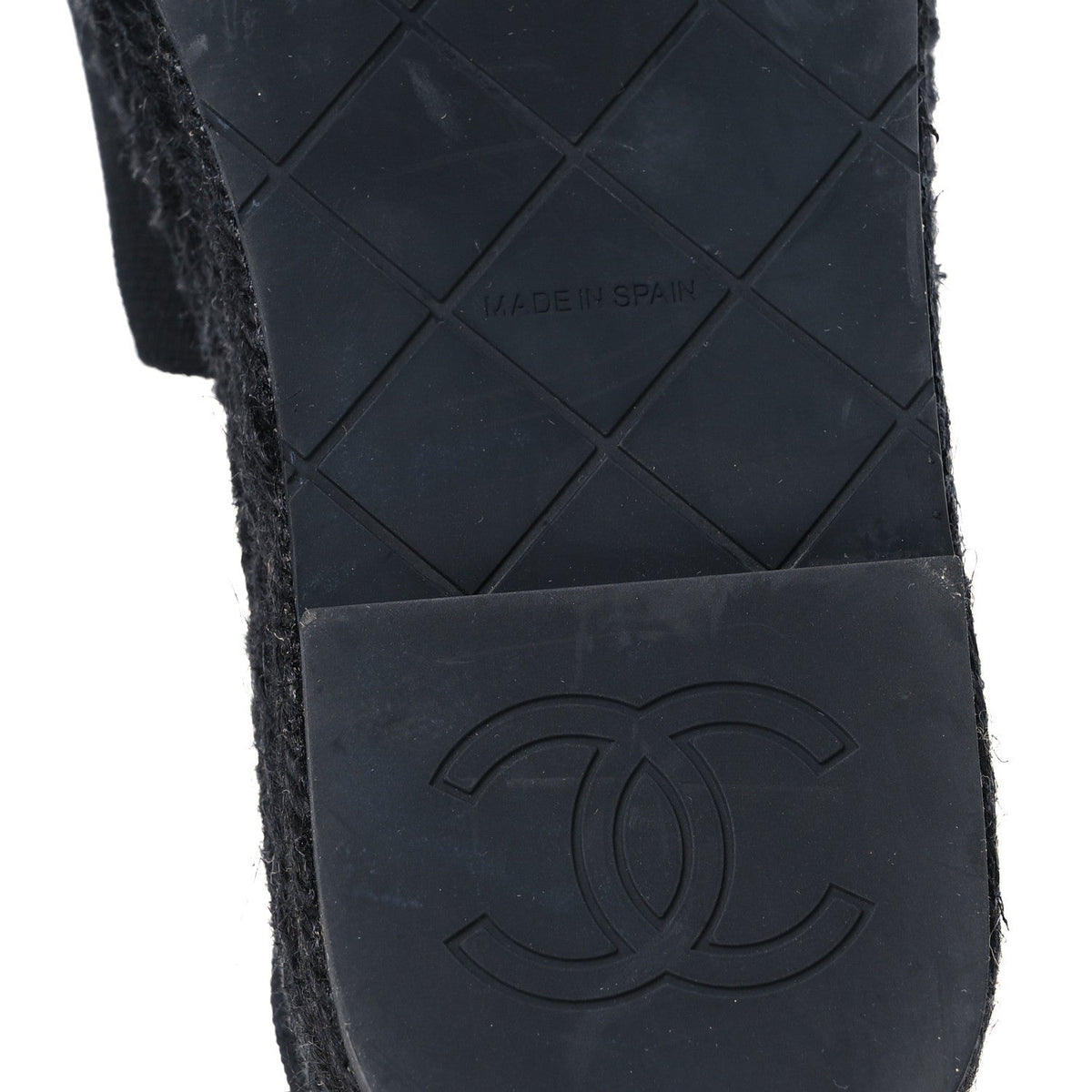 Chanel Canvas Strass CC Women's Espadrille Slingback Sandals 38 Black