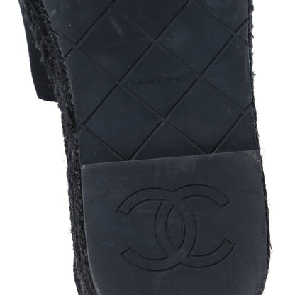 Chanel Canvas Strass CC Women's Espadrille Slingback Sandals 38 Black