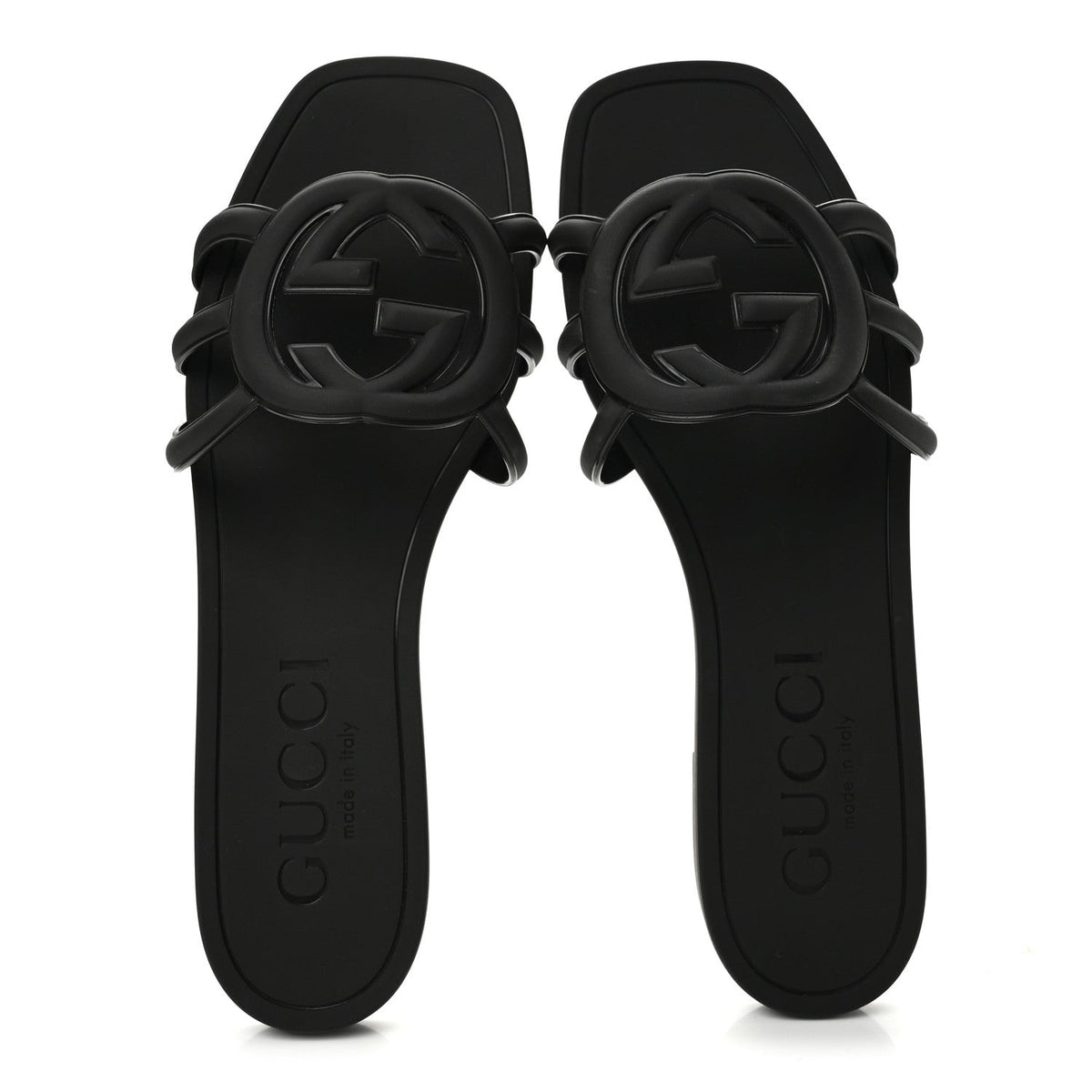 Gucci Rubber Women's Interlocking G Slide Sandals 39 Black