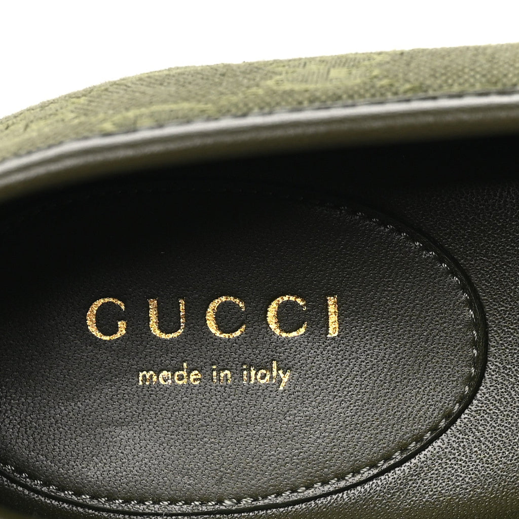 Gucci GG Canvas Women's Monogram Horsebit Bow Ballet Flats 39 Green