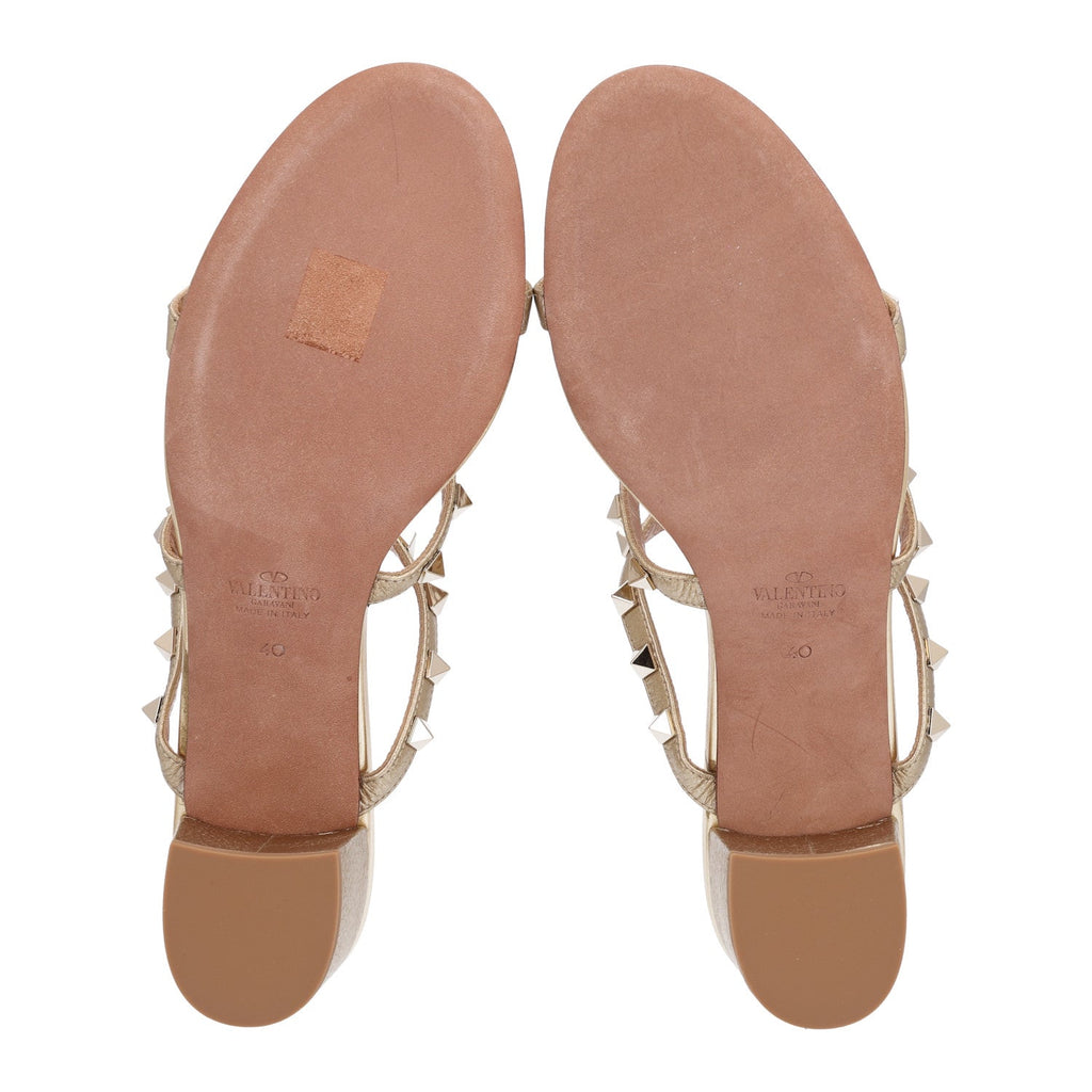 Valentino Garavani Metallic Pebbled Calfskin Women's Rockstud Caged Slide Sandals 40 Mekong