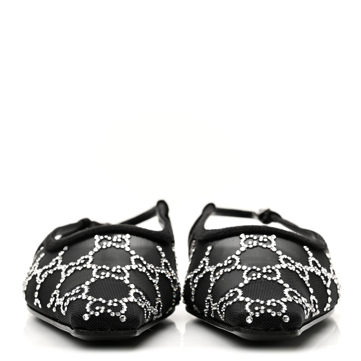 Gucci Suede Mesh Women's Crystal GG Demi Ballet Flats 37.5 Black