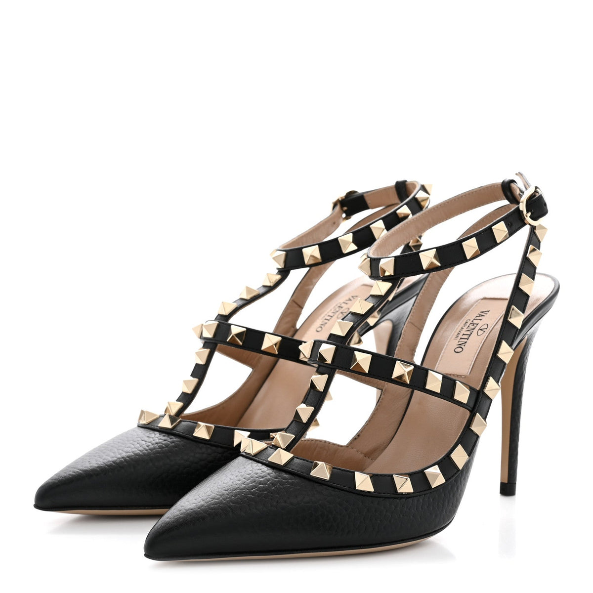 Valentino Garavani Pebbled Calfskin Women's Rockstud Pumps 36 Black