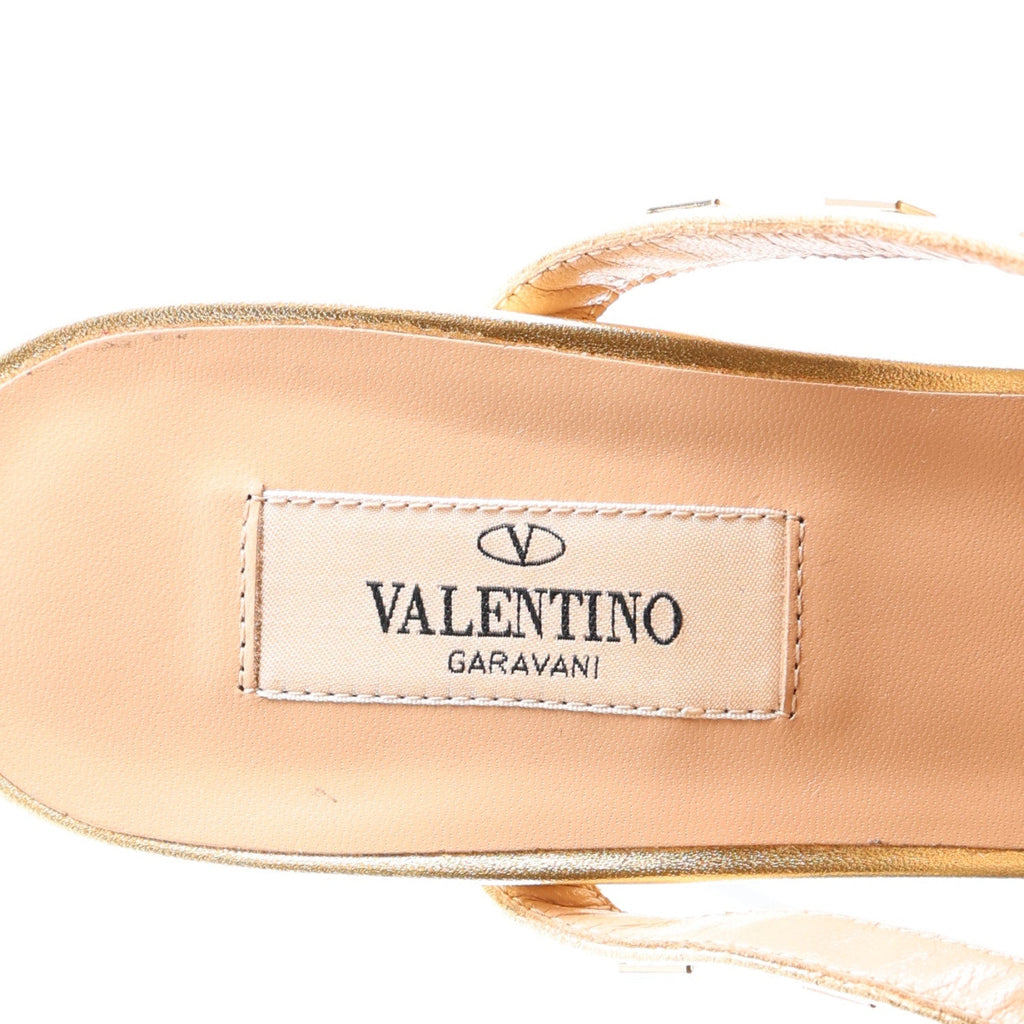 Valentino Garavani Metallic Pebbled Calfskin Women's Rockstud Caged Slide Sandals 40 Mekong