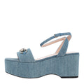 Gucci Denim Women's Horsebit Flatform Sandals 36 Old Azure