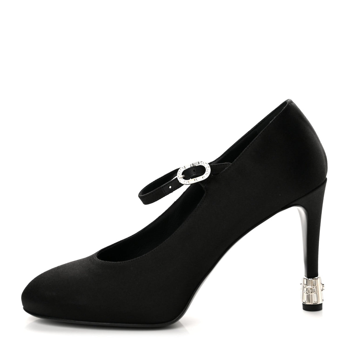 Chanel Satin Crystal Women's Mary Jane Pumps 39 Black