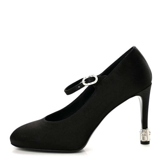 Chanel Satin Crystal Women's Mary Jane Pumps 39 Black