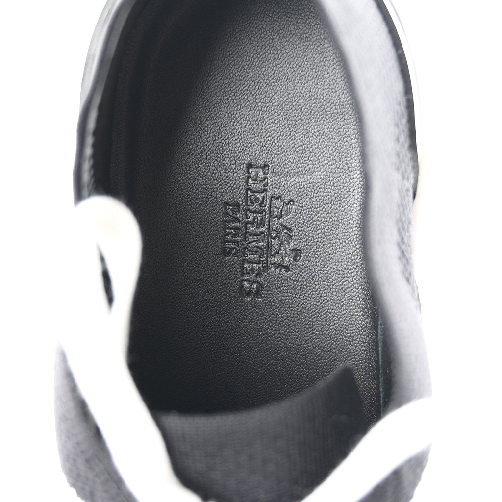Hermes Knit Fabric Calfskin Women's Deep Sneakers 36.5 Black White