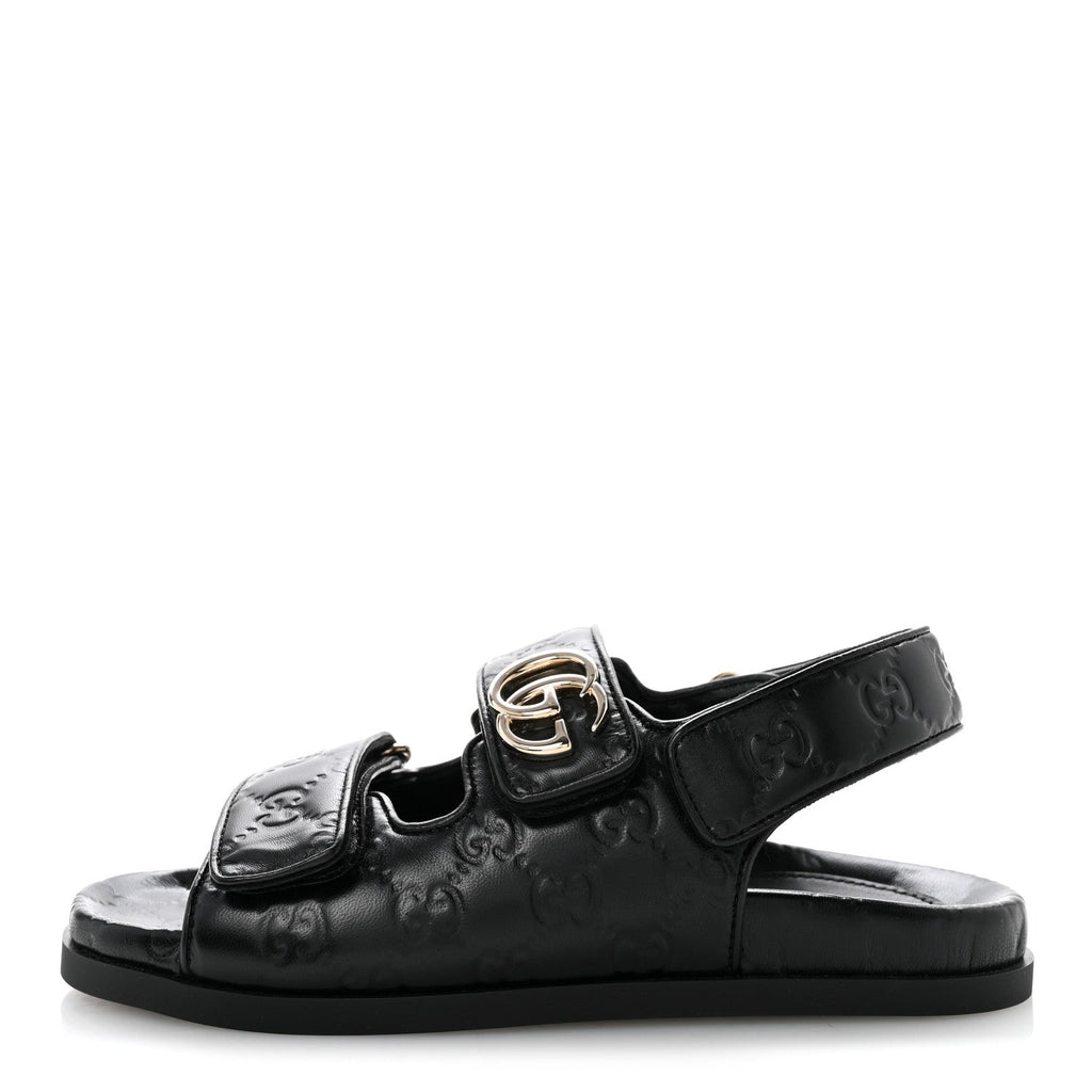 Gucci Embossed Calfskin Women's Guccissima GG Sandals 36.5 Black