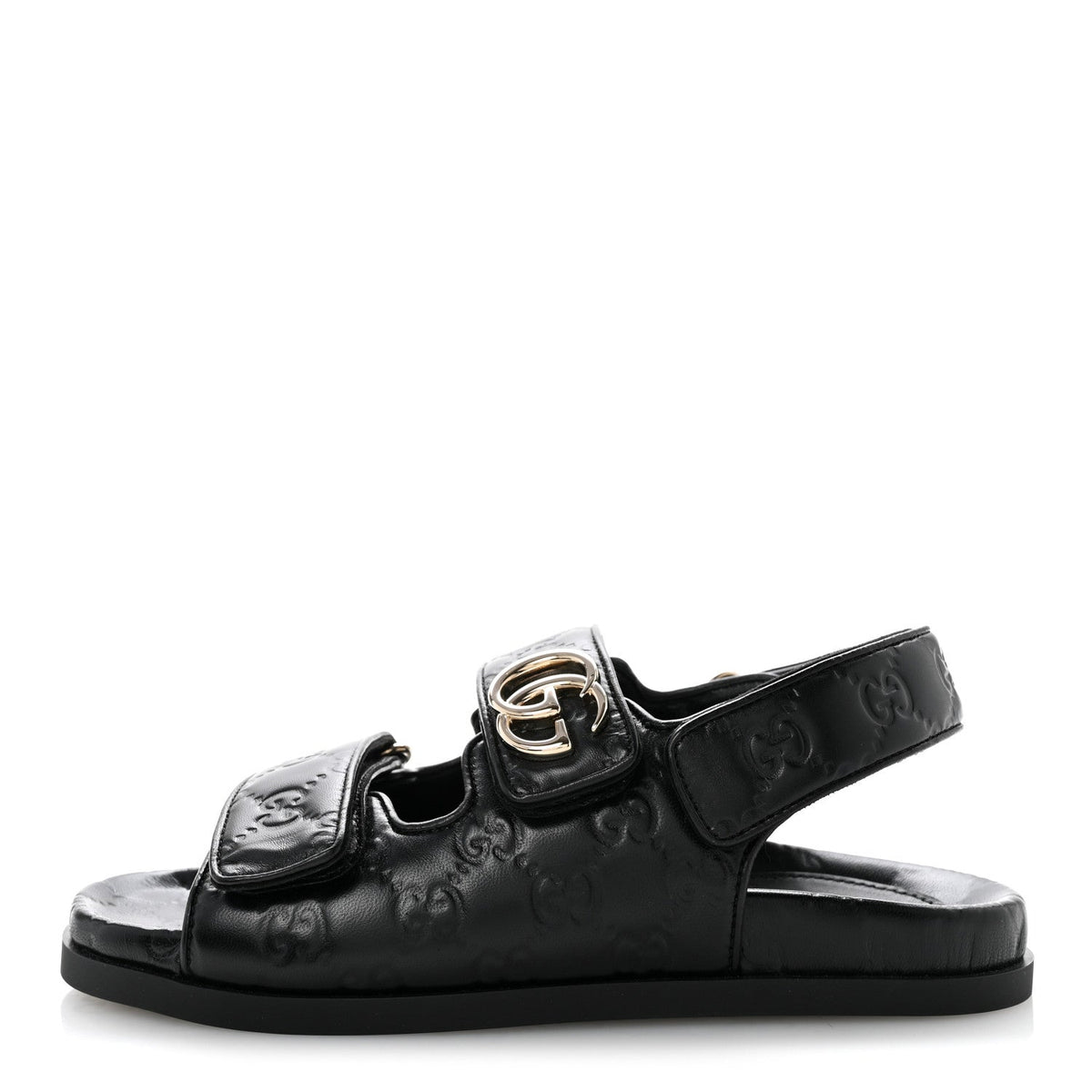 Gucci Embossed Calfskin Women's Guccissima GG Sandals 36.5 Black