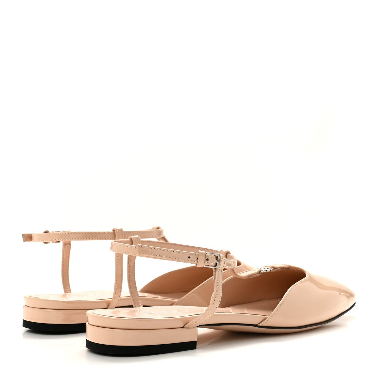 Gucci Patent Calfskin Women's Charlotte Petite GG Slingback Flats 36.5 Beige
