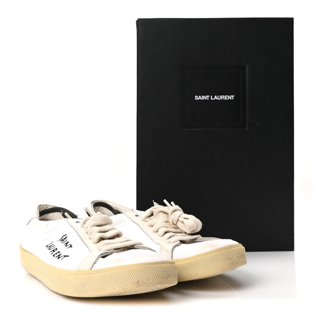 Saint Laurent Distressed Canvas Court Classic Sneakers 39 Panna