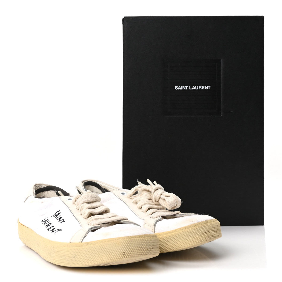 Saint Laurent Distressed Canvas Court Classic Sneakers 39 Panna