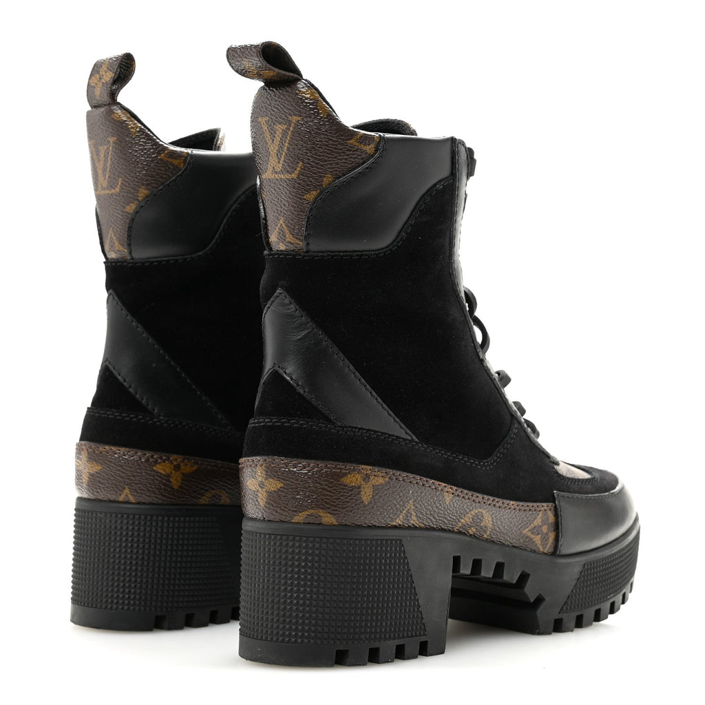 Louis Vuitton Suede Calfskin Monogram Laureate Platform Desert Boots Black