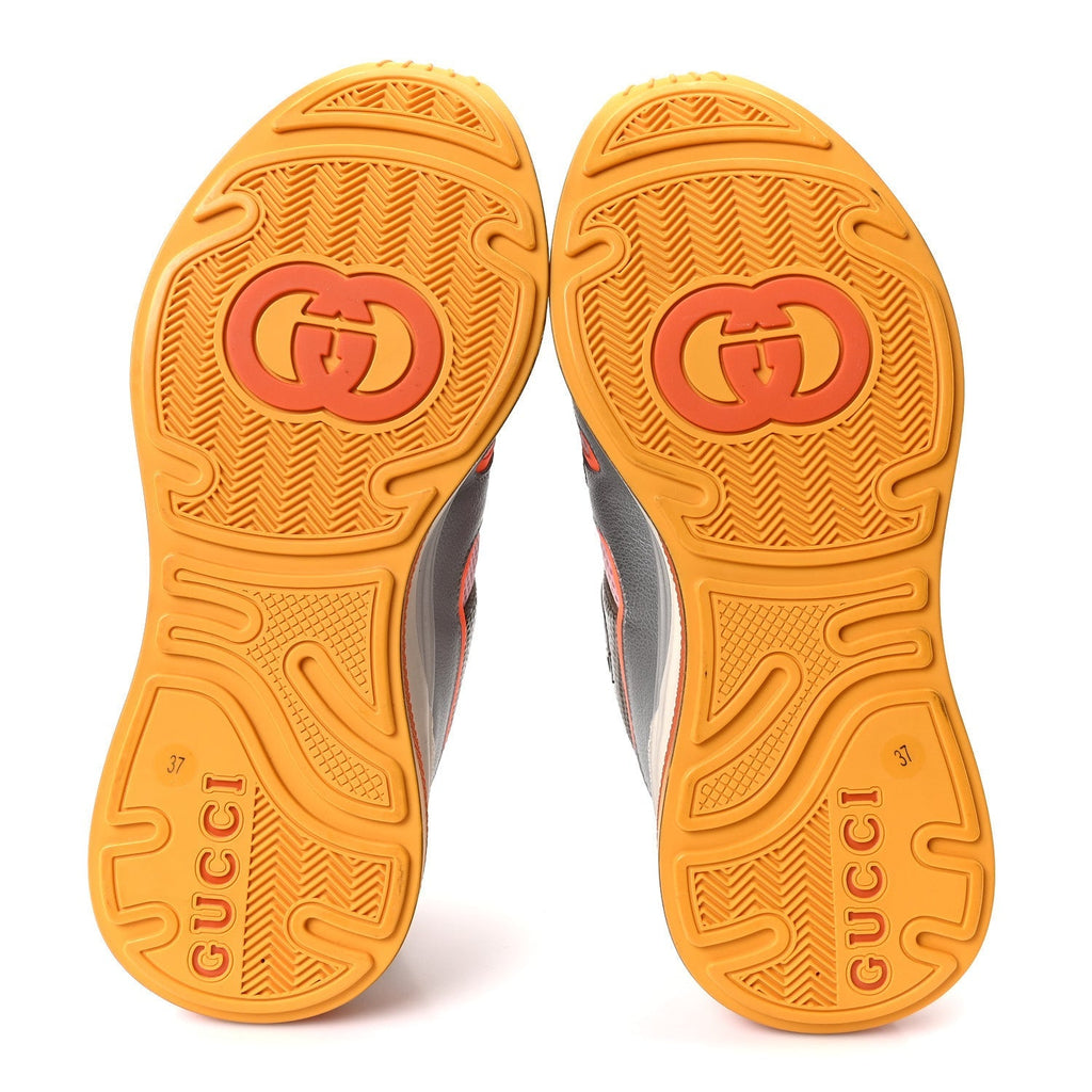Gucci Calfskin Suede Mesh Women's Ultrapace Sneakers 37 Silver Anthracite Neon Orange