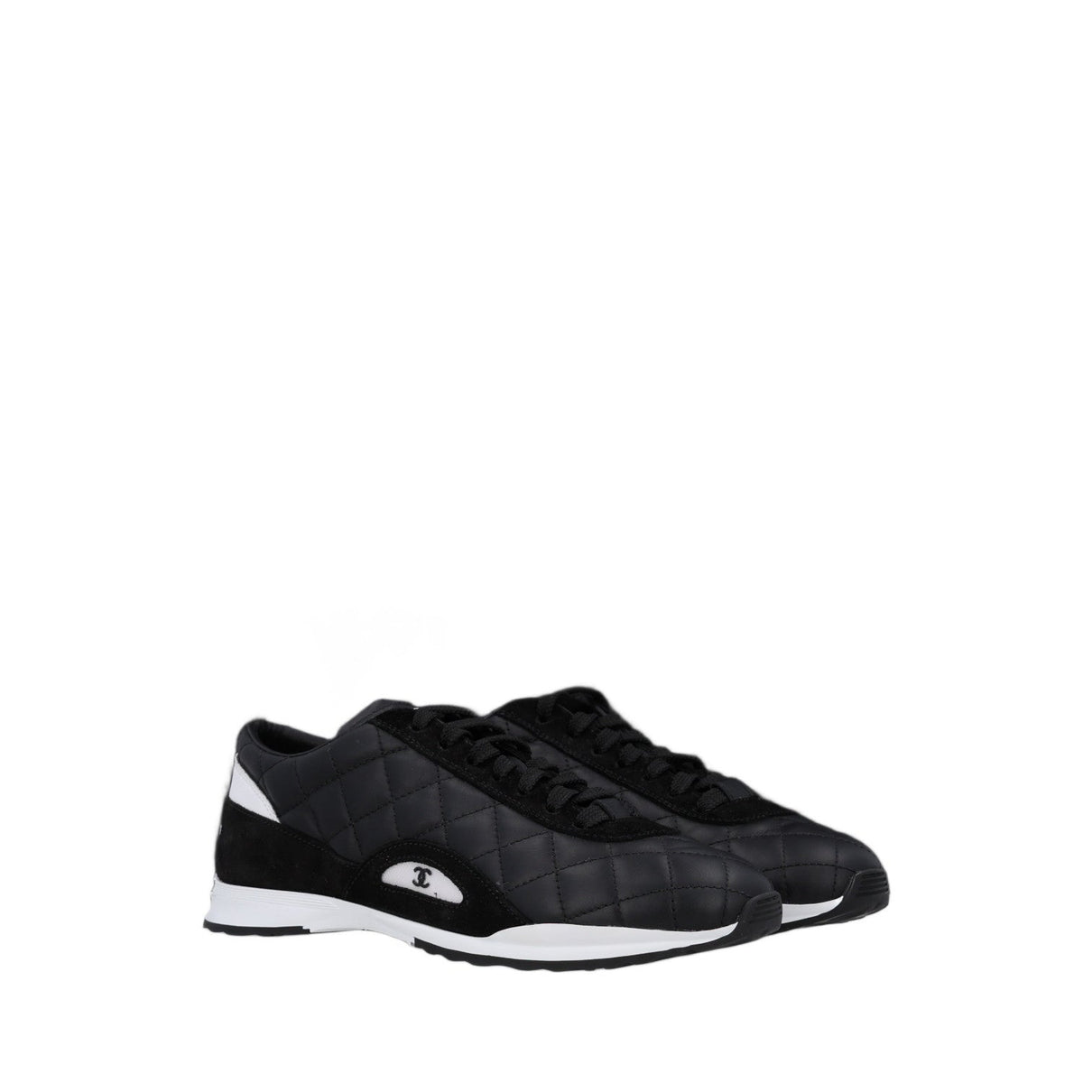 Chanel Suede Calfskin Quilted Women's Sneakers 36.5 Black