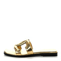 Chanel Crackled Laminated Calfskin CC Cut Out Women's Mules Gold