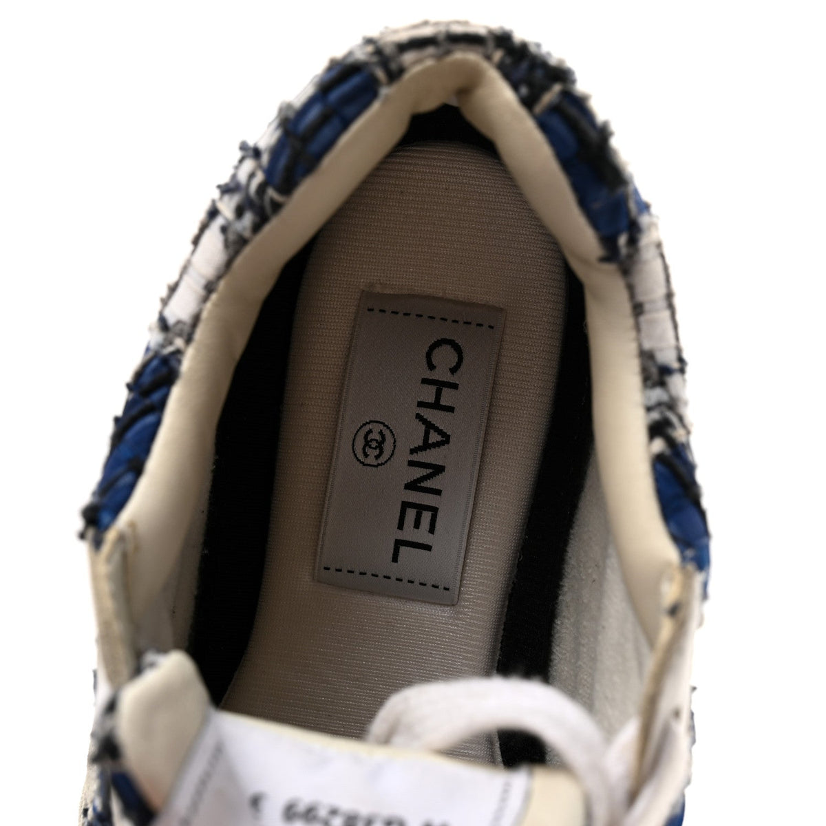 Chanel Tweed Suede Calfskin Women's CC Sneakers 37 Dark Blue Black Grey White