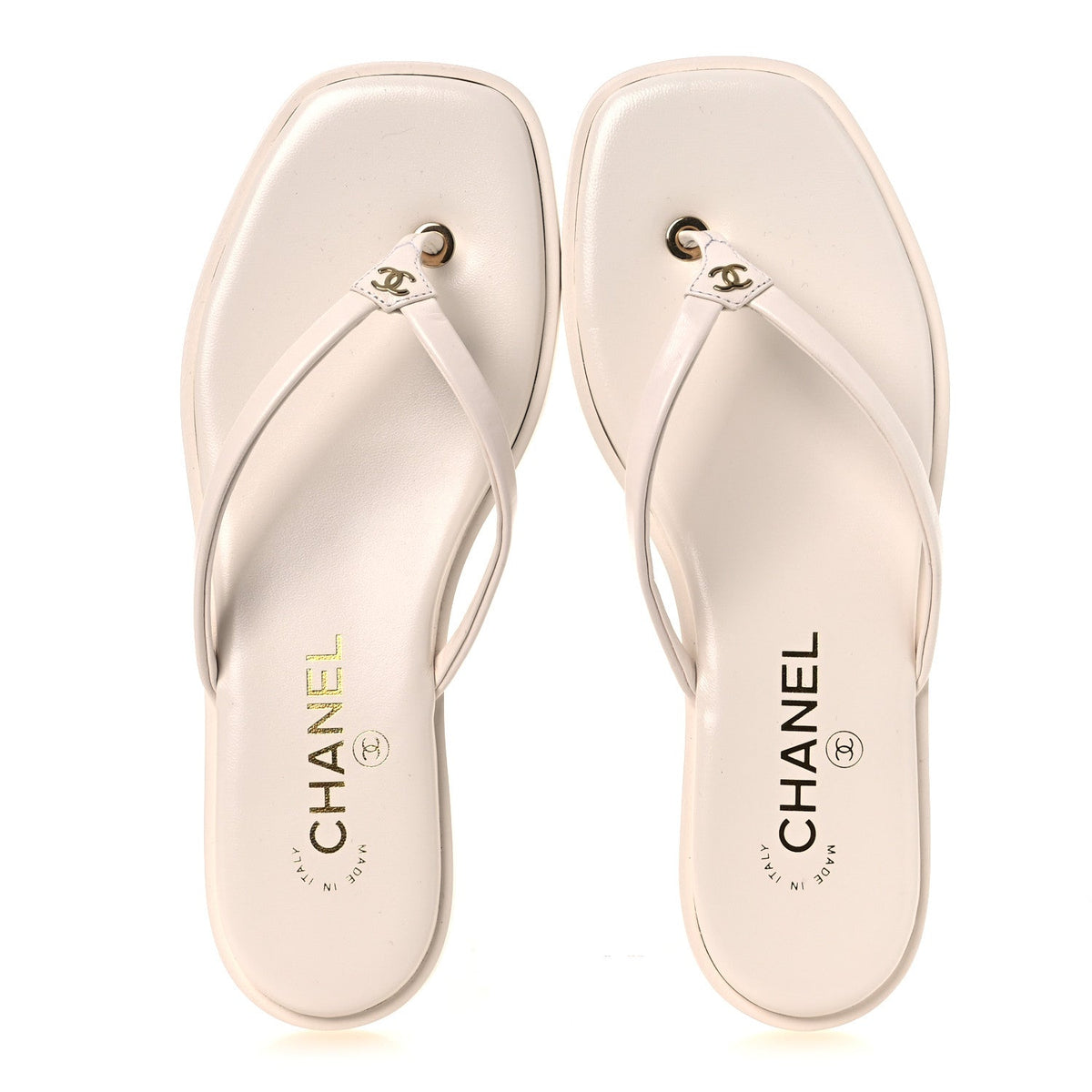 Chanel Goatskin CC Times Square Women's Thong Sandals White