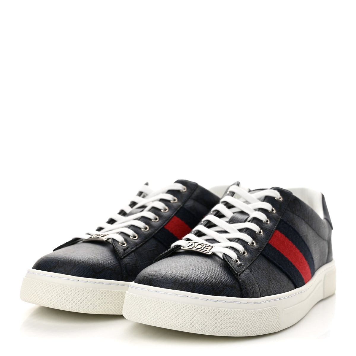 Gucci Monogram Canvas Men's Web New Ace Sneakers 8 Dark Blue