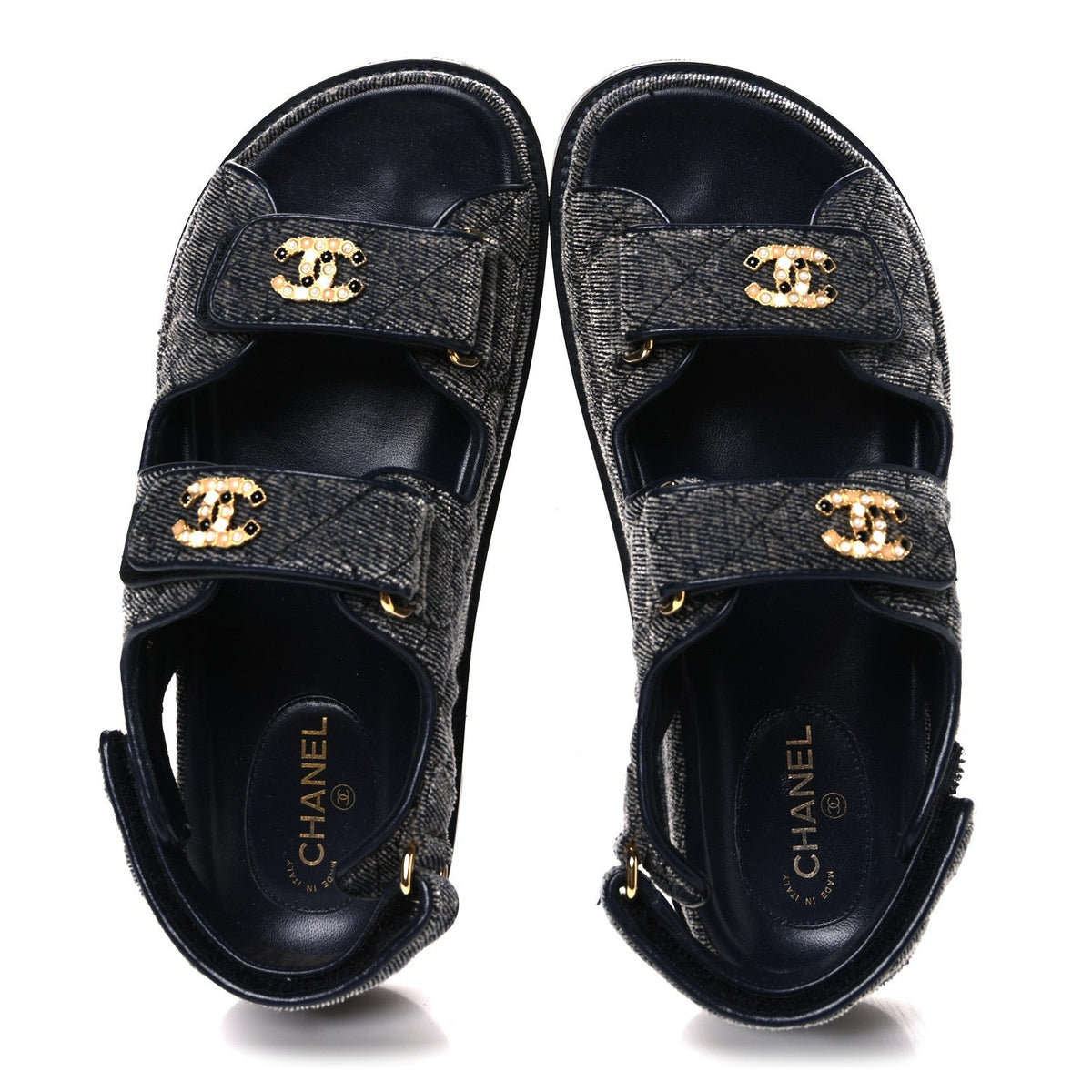 Chanel Velvet Women's Velcro Dad Sandals 36 Grey