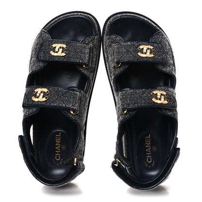 Chanel Velvet Women's Velcro Dad Sandals 36 Grey