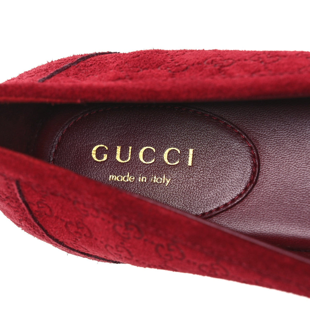 Gucci Suede Micro GG Women's Kensington Moccasin Loafers 37 Rosso Ancora