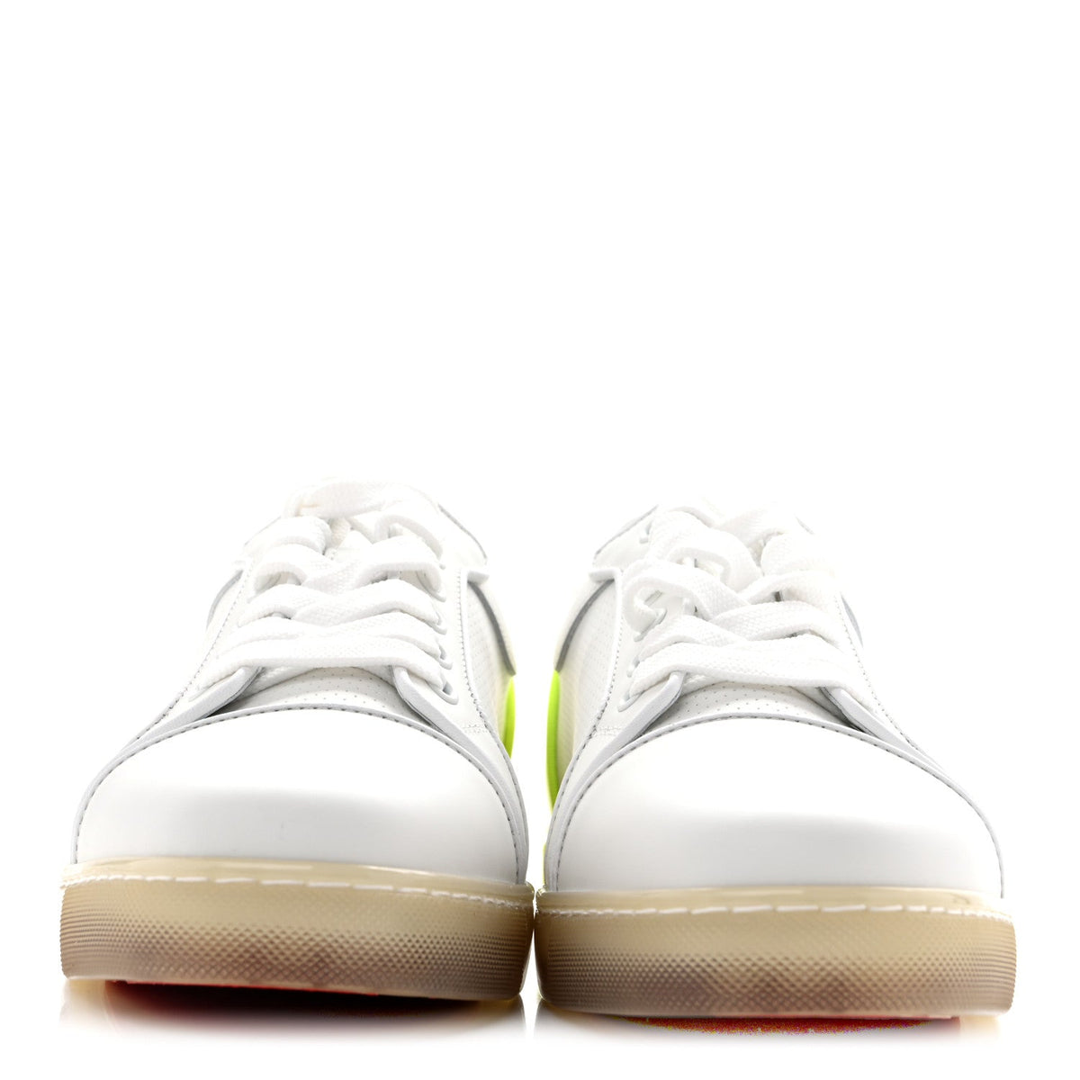 Christian Louboutin Calfskin Women's Fun Vieira Orlato Flat Sneakers 39.5 White Fluo Yellow