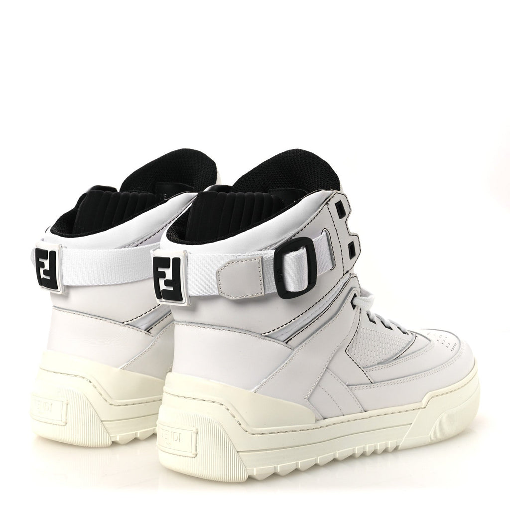 Fendi Vitello Nylon Men's High Top Sneakers 7 Ultra White Black