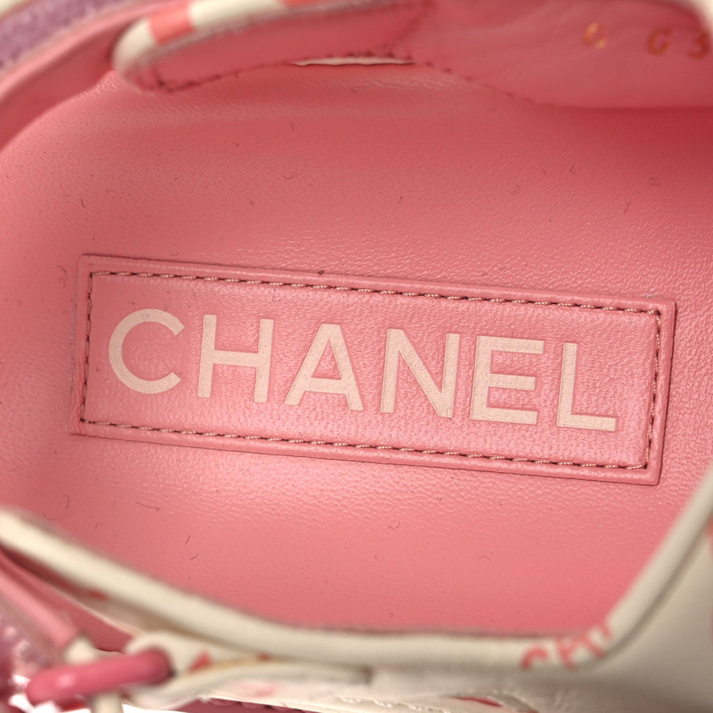 Chanel Lambskin Women's Printed CC Velcro Dad Sandals 37 White Pink