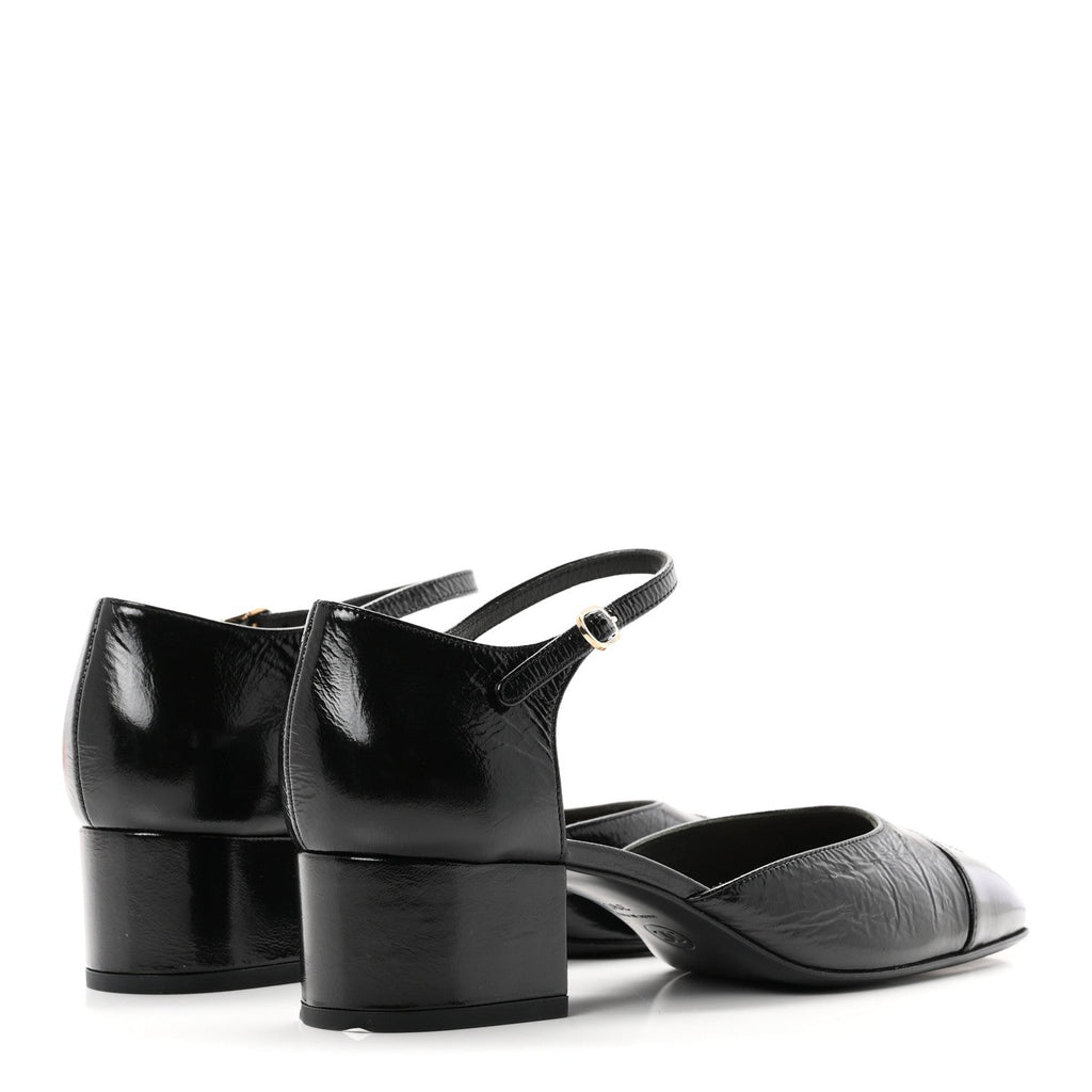 Chanel Glazed Crinkled Calfskin CC Cap Toe Mary Janes Women's Shoes