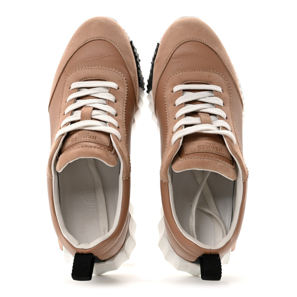 Hermes Sport Goatskin Suede Women's Bouncing Sneakers 37 Beige Perlino