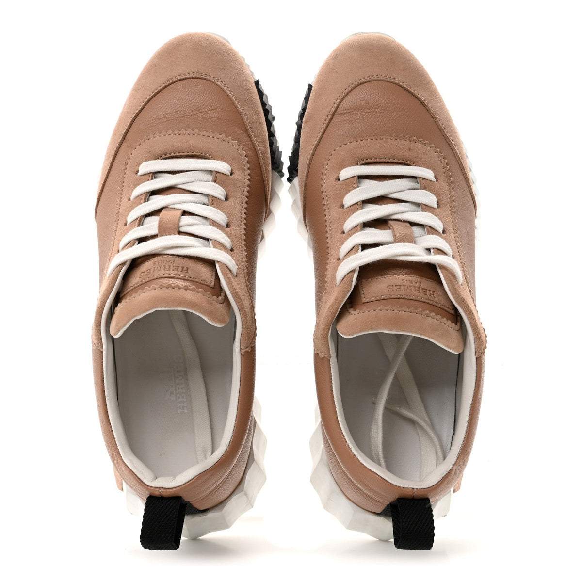 Hermes Sport Goatskin Suede Women's Bouncing Sneakers 37 Beige Perlino