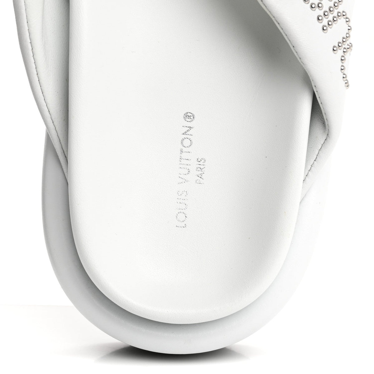 Louis Vuitton Calfskin Women's Logo Studded Pillow Flat Sandals 35 White