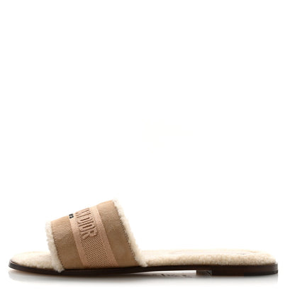Christian Dior Suede Shearling Women's Dway Slide Sandals 38 Cookie