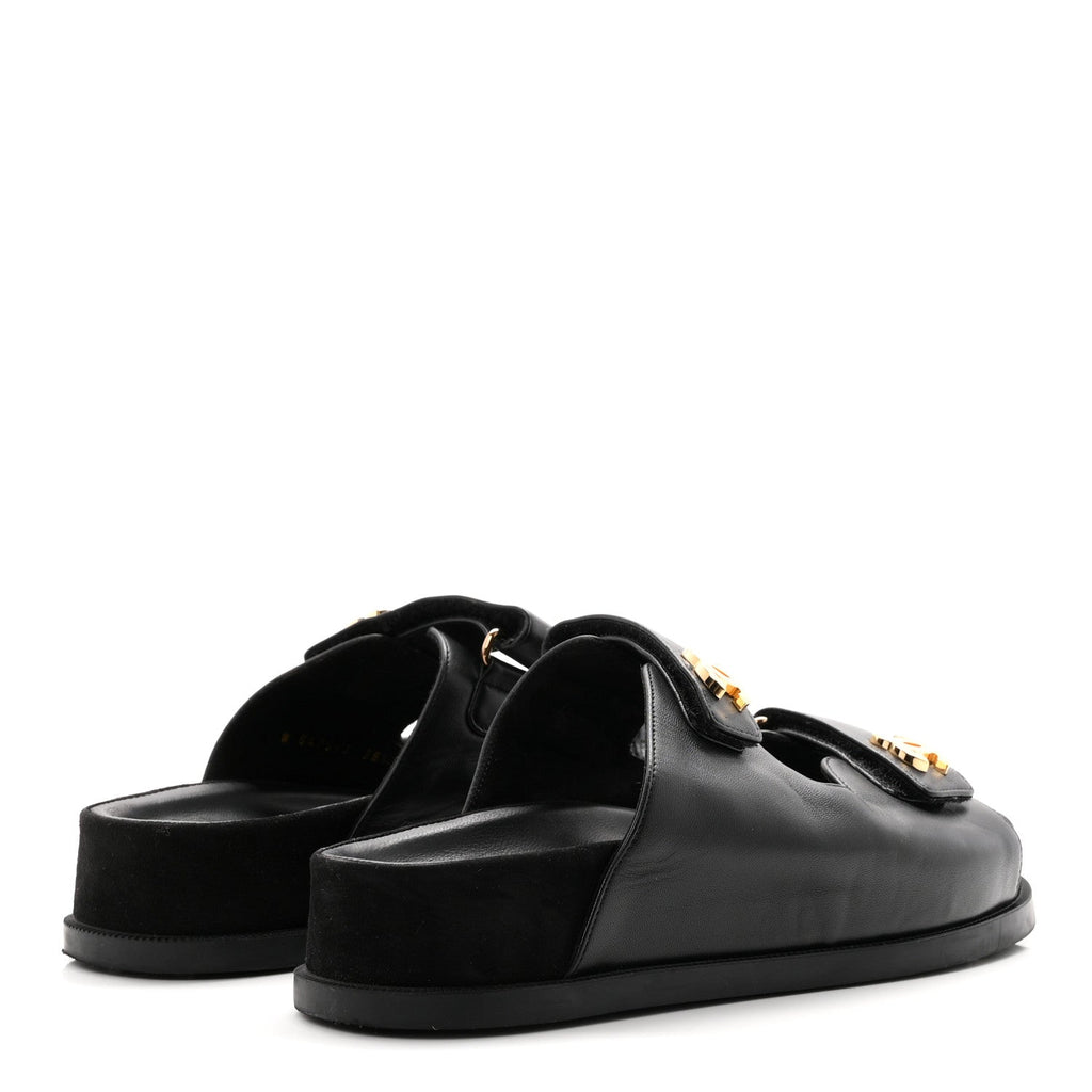 Chanel Lambskin Velcro Dad Chain CC Women's Slide Sandals Black