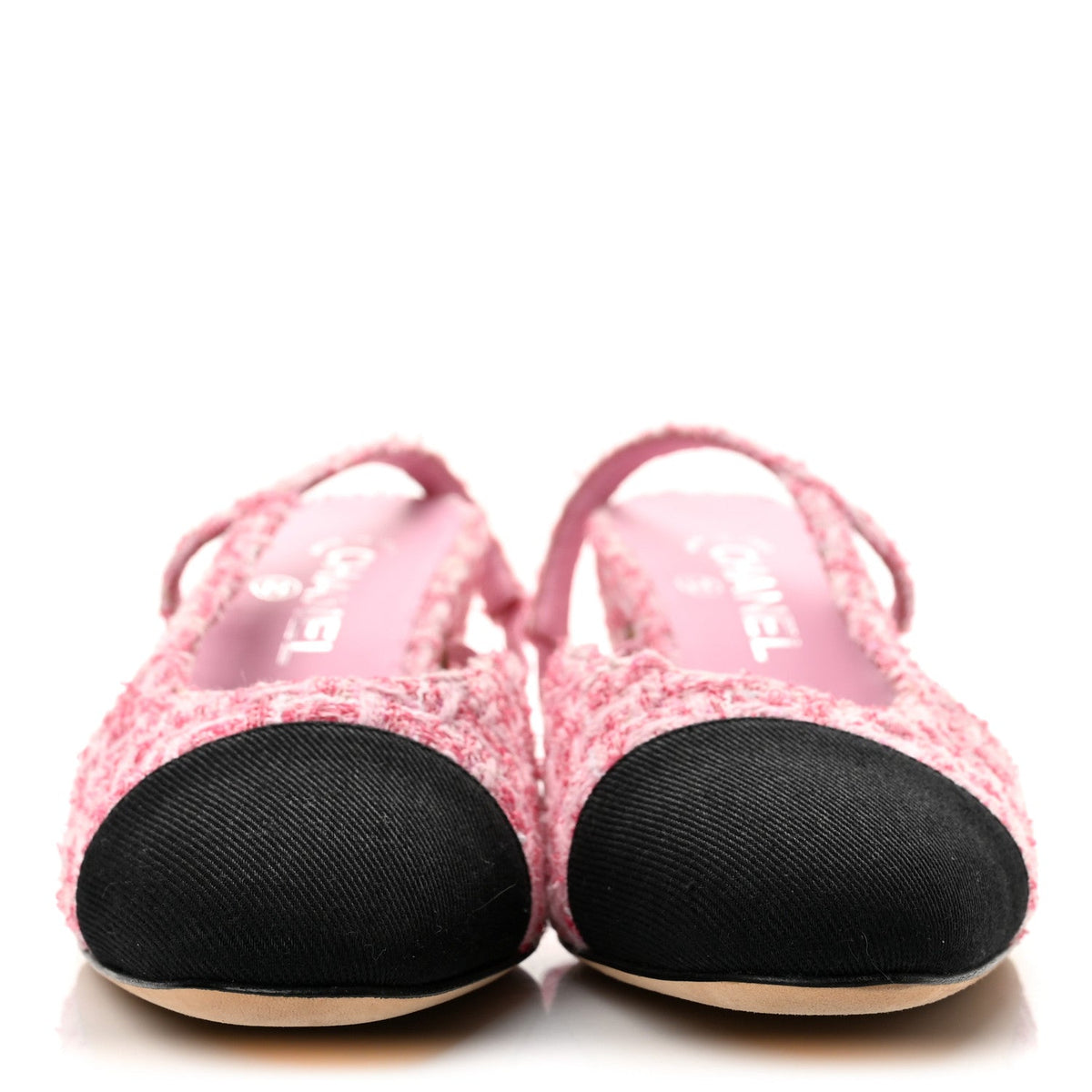 Chanel Tweed Grosgrain CC Women's Slingback Pumps 40 Pink Black