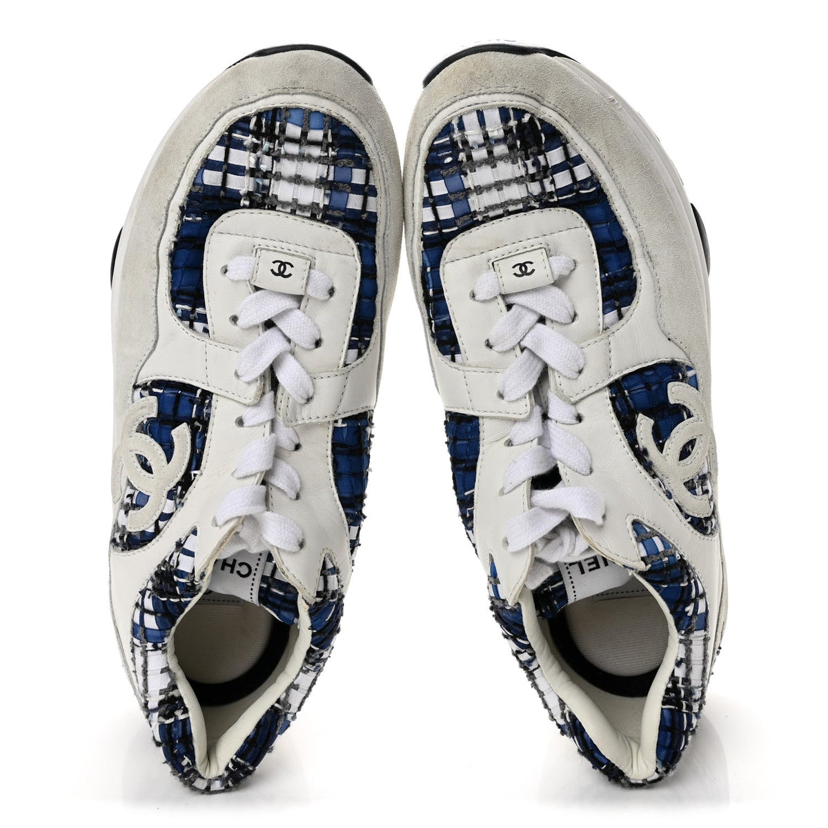 Chanel Tweed Suede Calfskin CC Women's Sneakers Blue