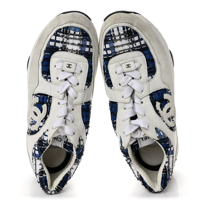 Chanel Tweed Suede Calfskin CC Women's Sneakers Blue