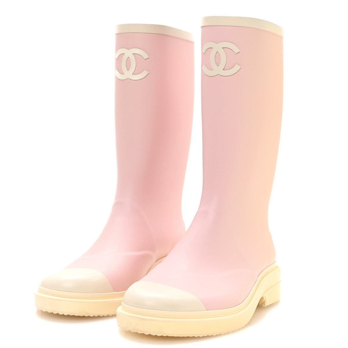 Chanel Caoutchouc CC Women's High Boots Light Pink White