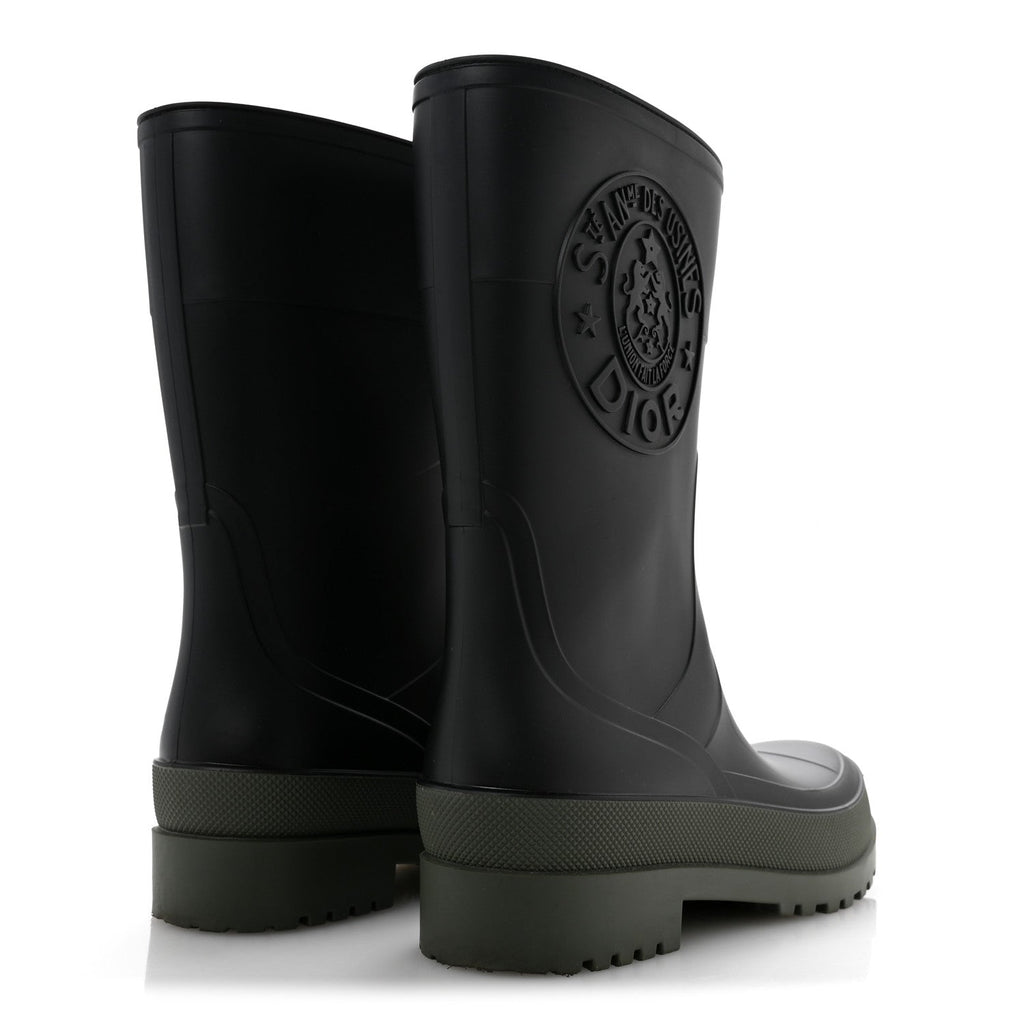 Dior Rubber Women's Diorunion Rain Boots 38 Black Military