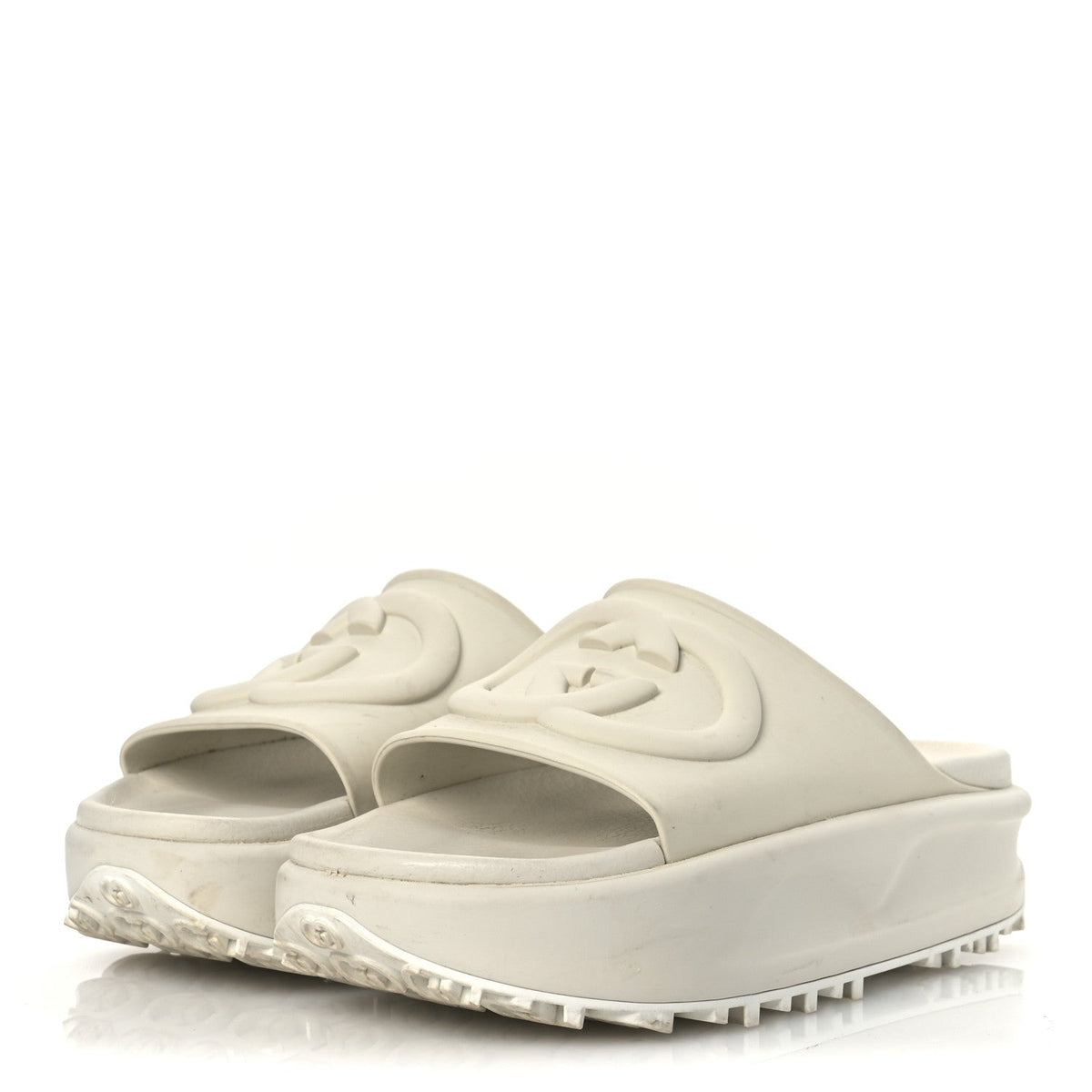 Gucci Rubber Women's Interlocking G Platform 42mm Slide Sandals 40 Off White