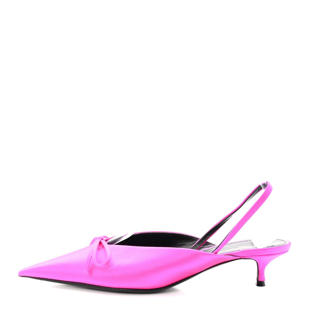 Balenciaga Satin Women's Knife Slingback 40mm Mules 37.5 Rose Fuchsia
