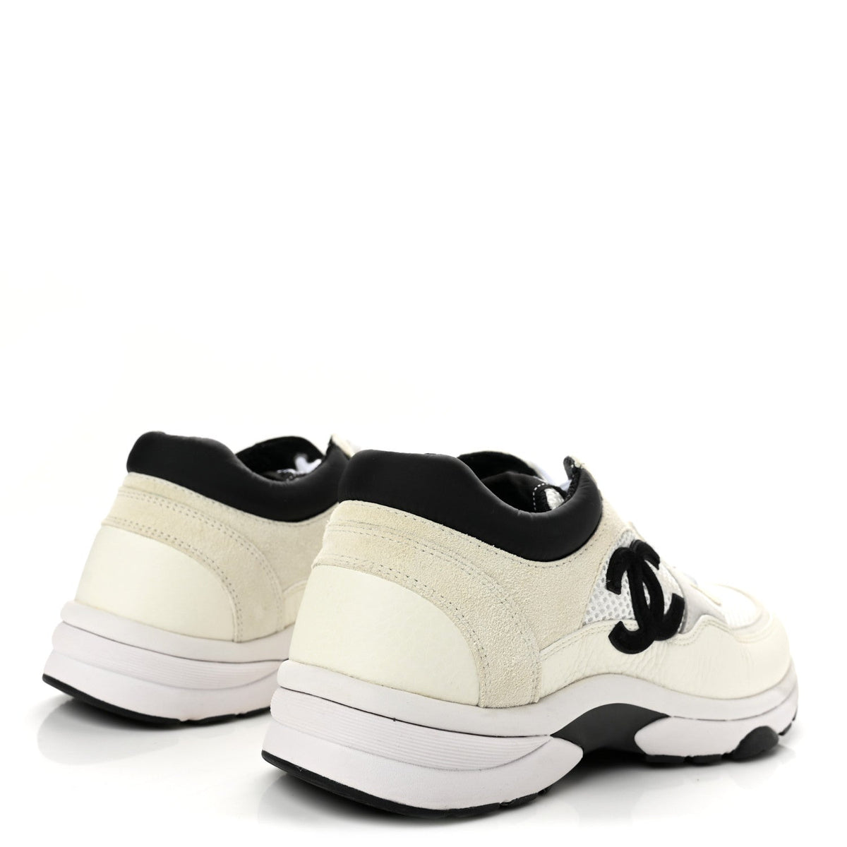 Chanel Mesh Suede Grained Calfskin Women's CC Sneakers White Black