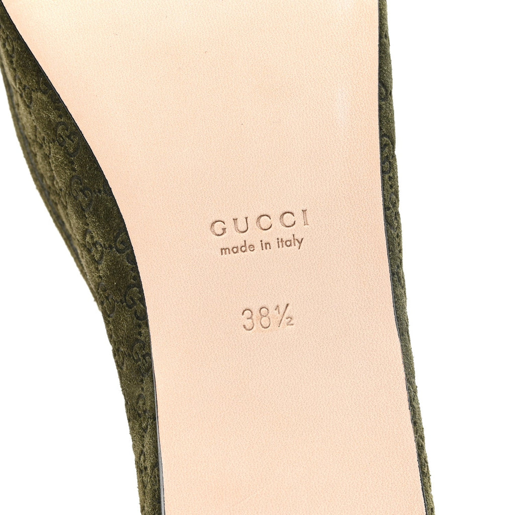 Gucci Suede Women's Micro GG Horsebit Kensington Loafers 38.5 Green