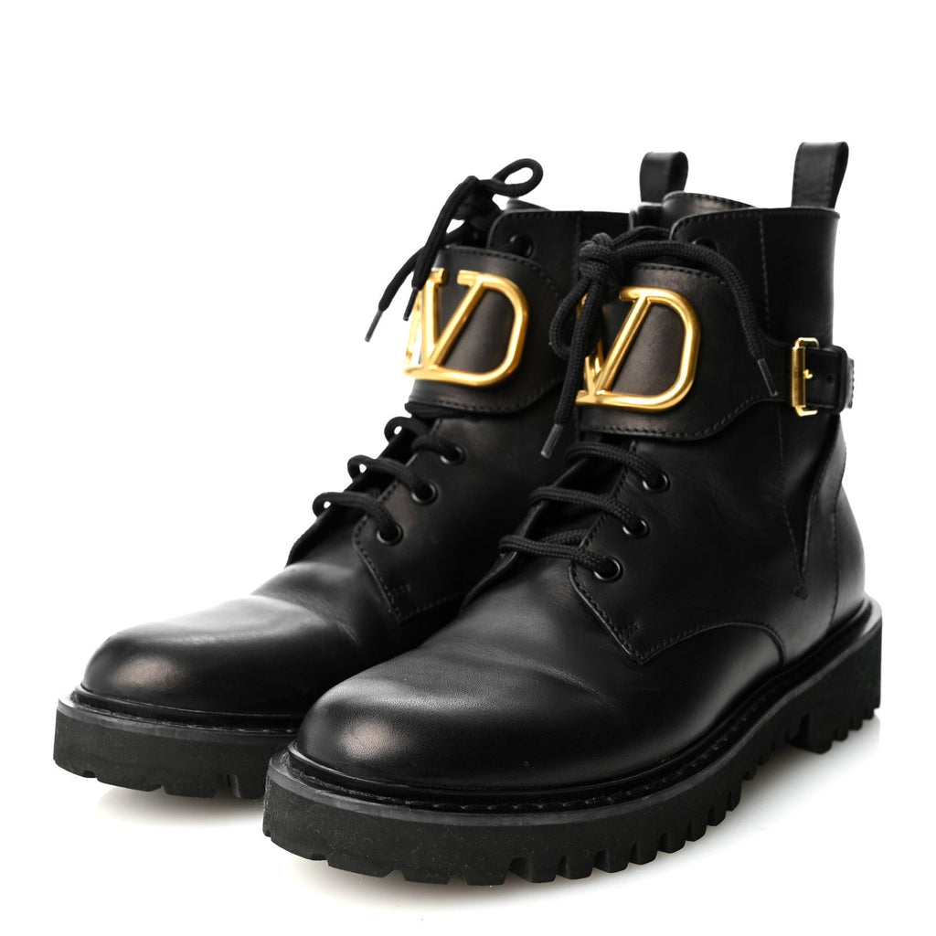 Valentino Garavani Calfskin VLOGO Women's Combat Boots 38.5 Black